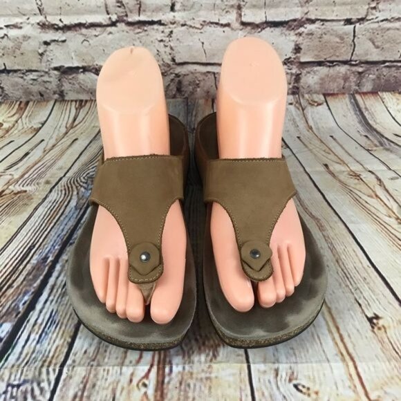 Mephisto Agacia Brown Tan Nubuck Leather Thong Sandals Sz 7 (37) - Picture 2 of 6